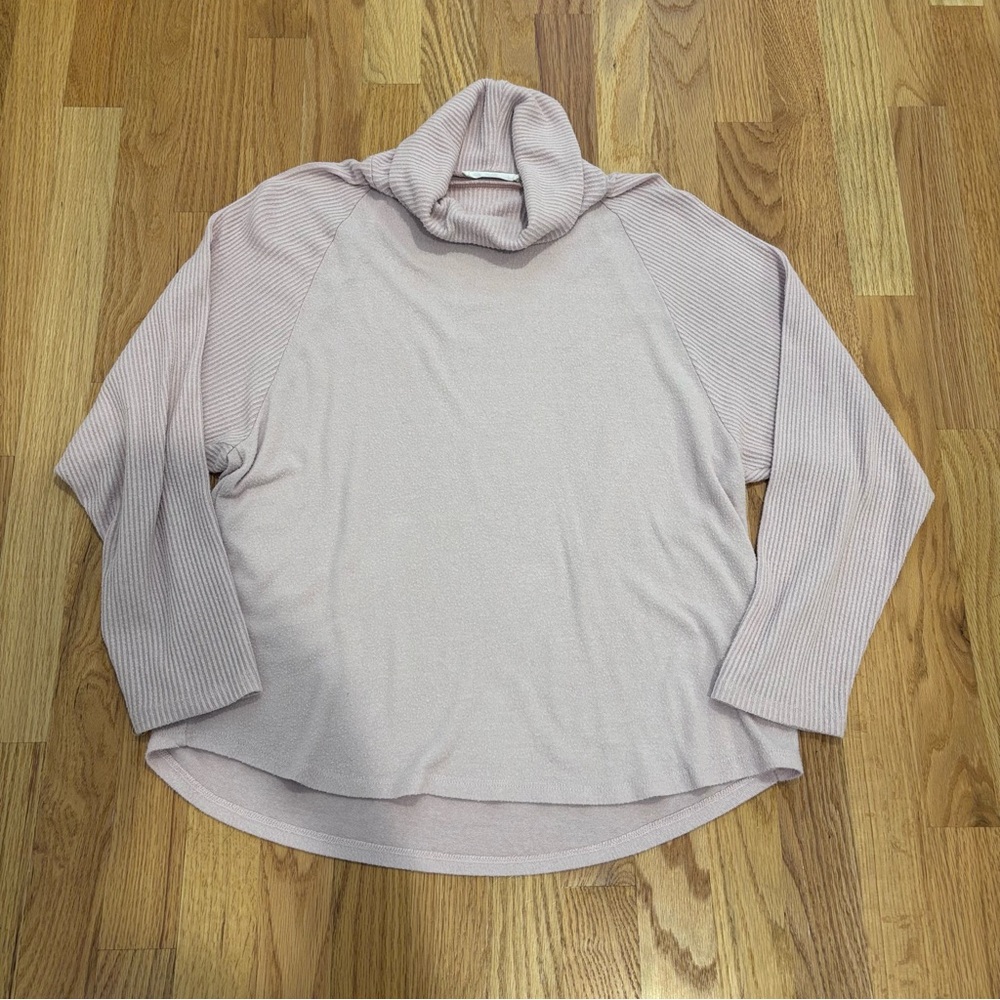 Lush Mauve Cowl Neck Ribbed Sleeve High Low Sweater Top S